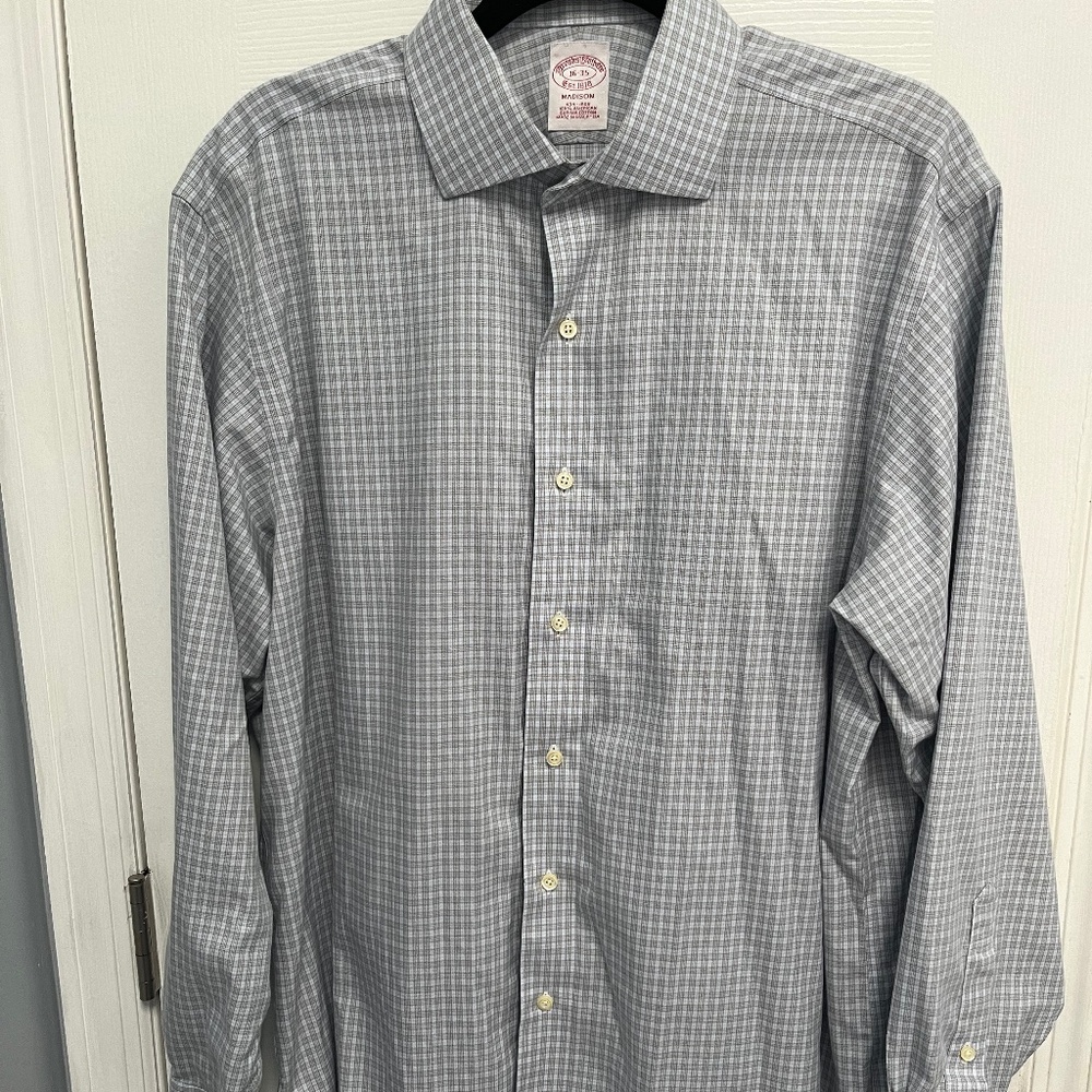 Brooks Brothers Madison Grey Plaid check Button Down Mens 16 - 35